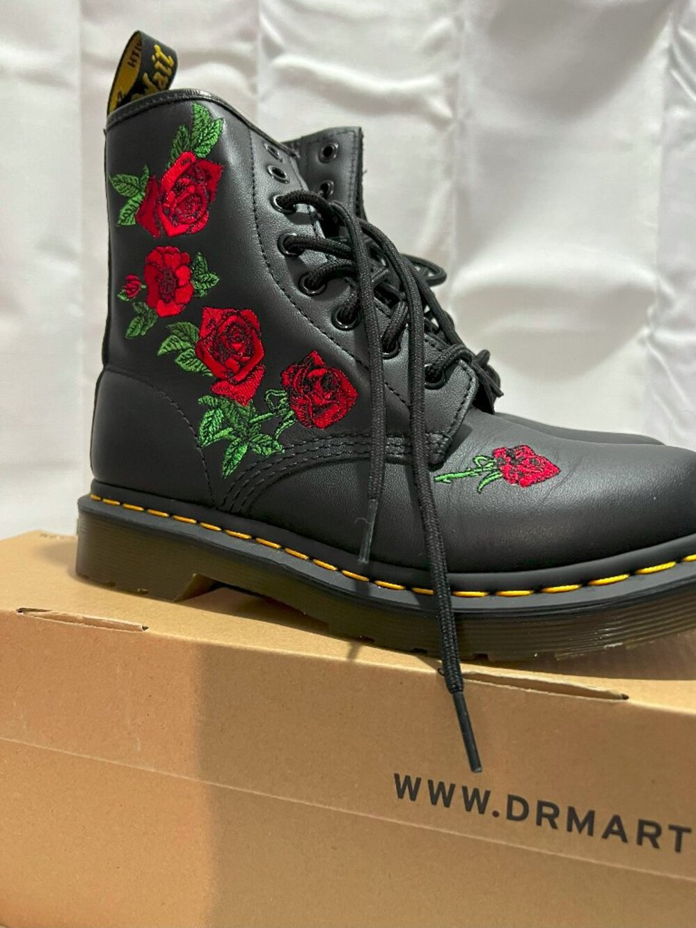Dr. Martens womens 1460 Vonda floral black leather lace-up boots